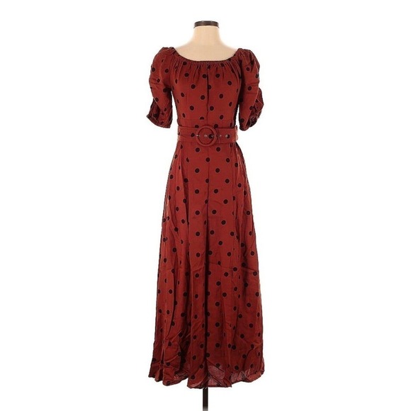 Maeve Dresses & Skirts - Anthropologie Maeve Lucienne Off-the-Shoulder Belted Polka Dot Maxi Dress NWT 4